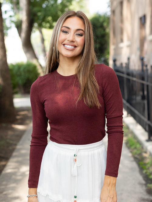 dark burgandy fitted long sleeve tee