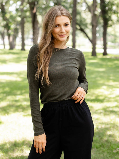 olive green ribbed long sleeve tee