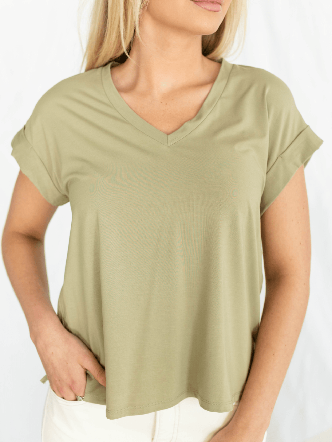 short rolled sleeve basic tshirt