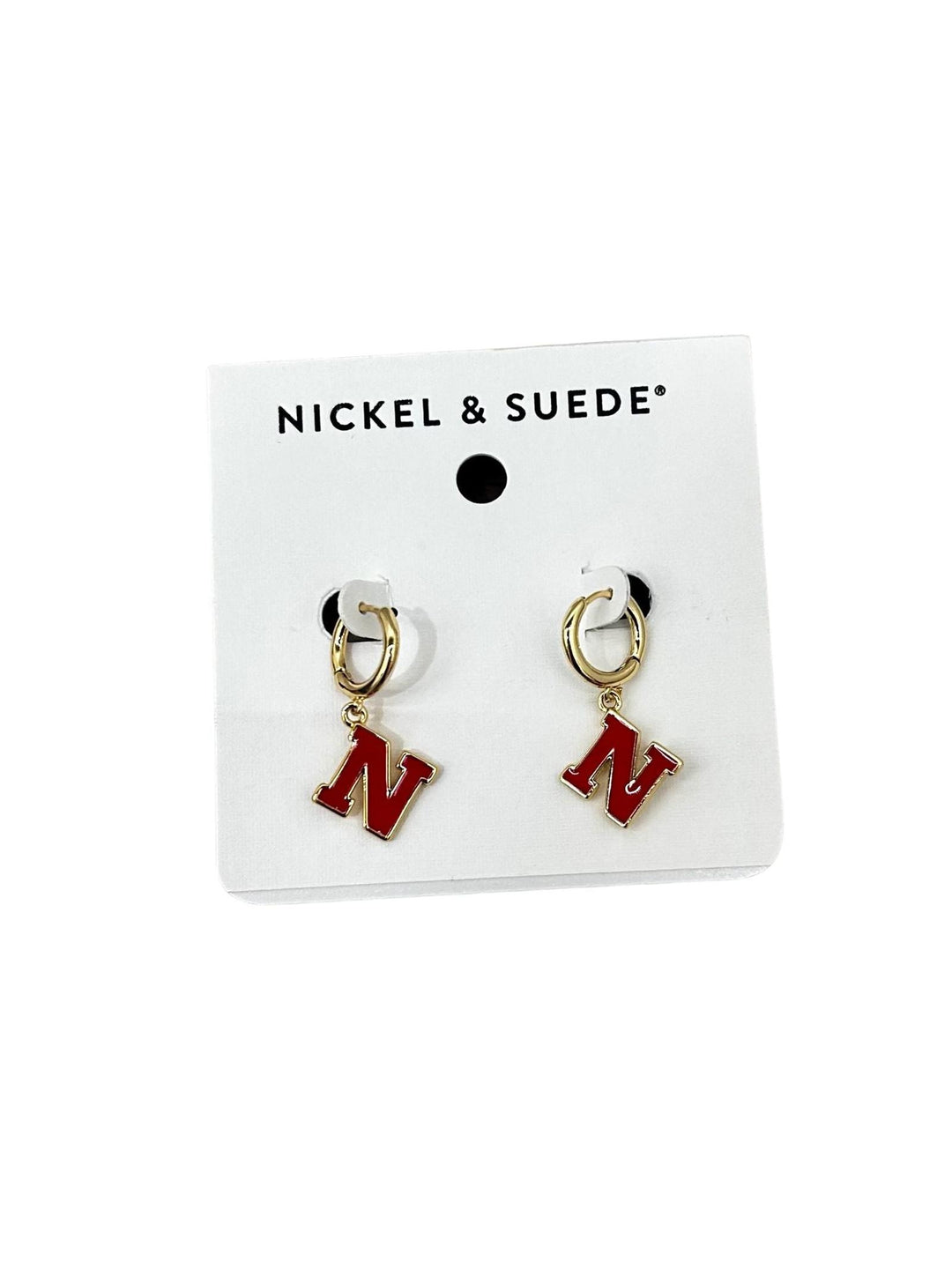 nebraska red huggie earrings