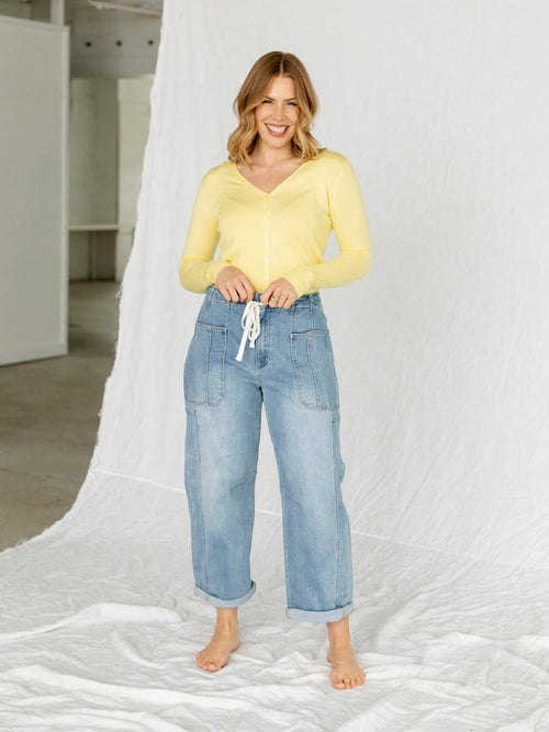 sunny yellow fitted button down cardigan