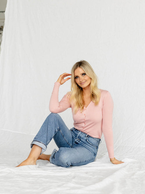 dusty pink button front cardi