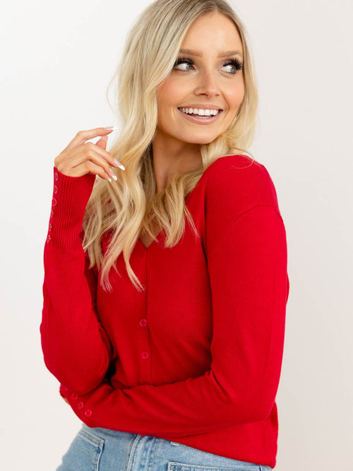 red button front lightweight cardigan