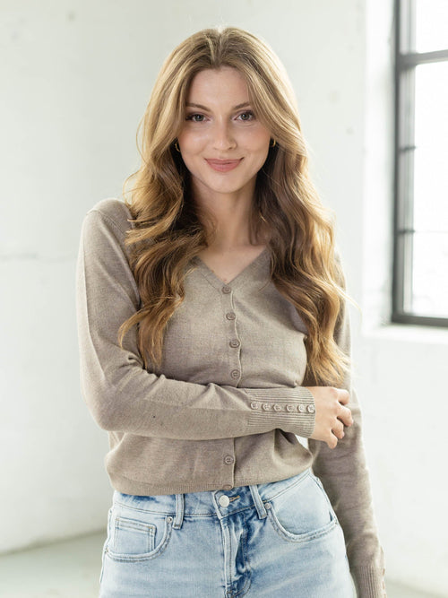 dark neutral button front cardigan