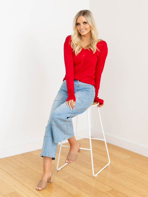 red button front lightweight cardigan