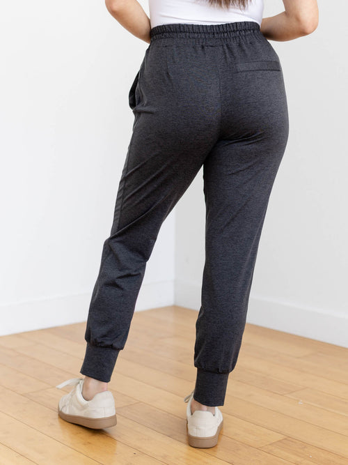 marled elastic waist black jogger pants