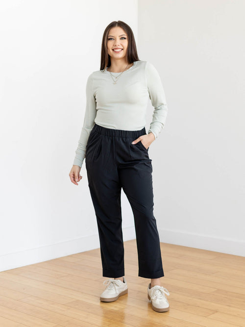 elastic waist black pull on cuff bottoms