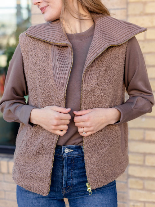 teddy sherpa collared vest