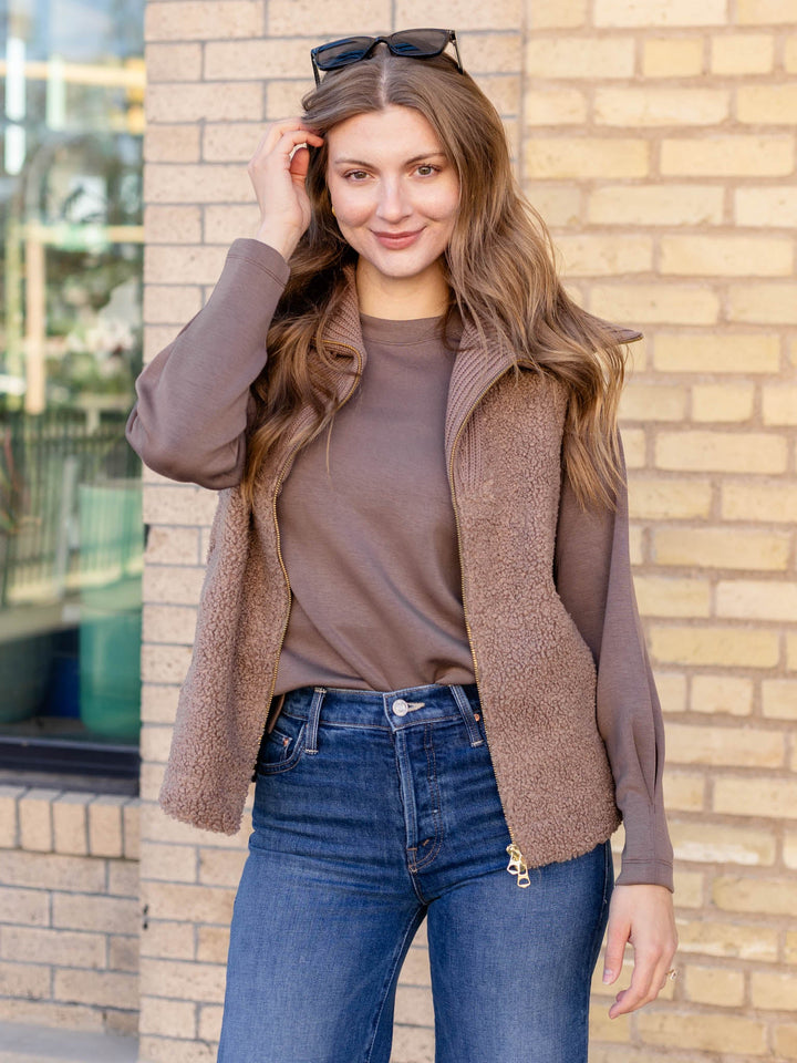 teddy sherpa collared vest