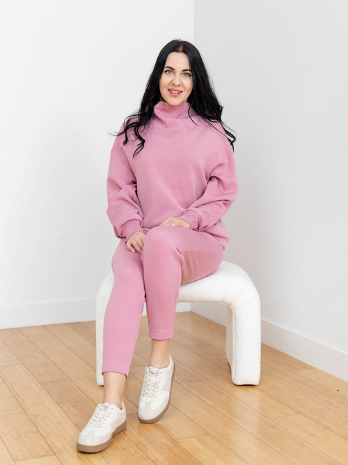 spring pink cowl neck boxy sweatshirt