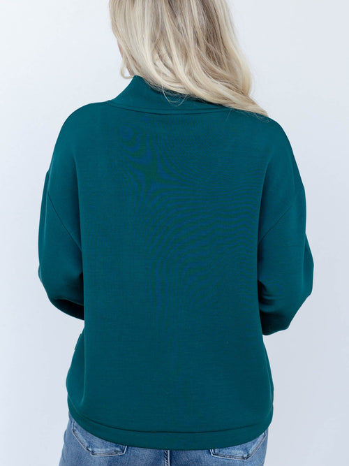 dark green funnel neck drawstring hem sweatshirt