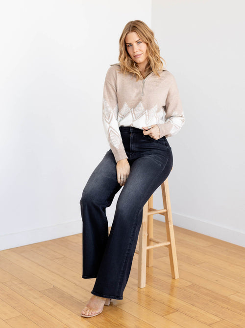 neutral chevron half zip sweater