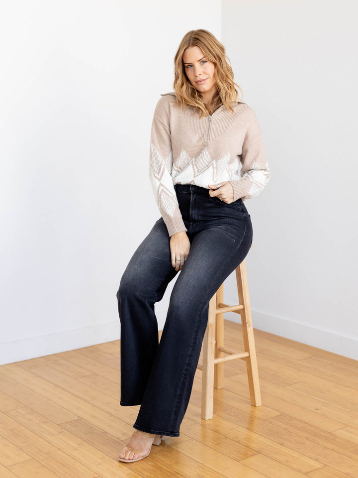 neutral chevron half zip sweater