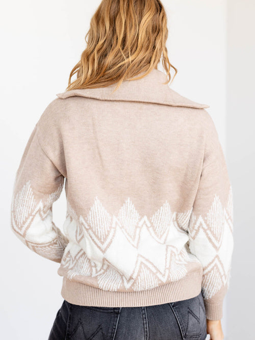 neutral chevron half zip sweater