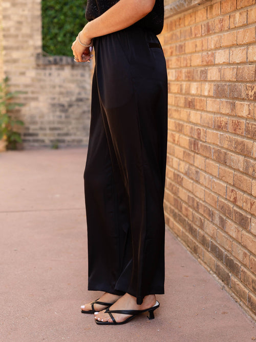 black satin pants