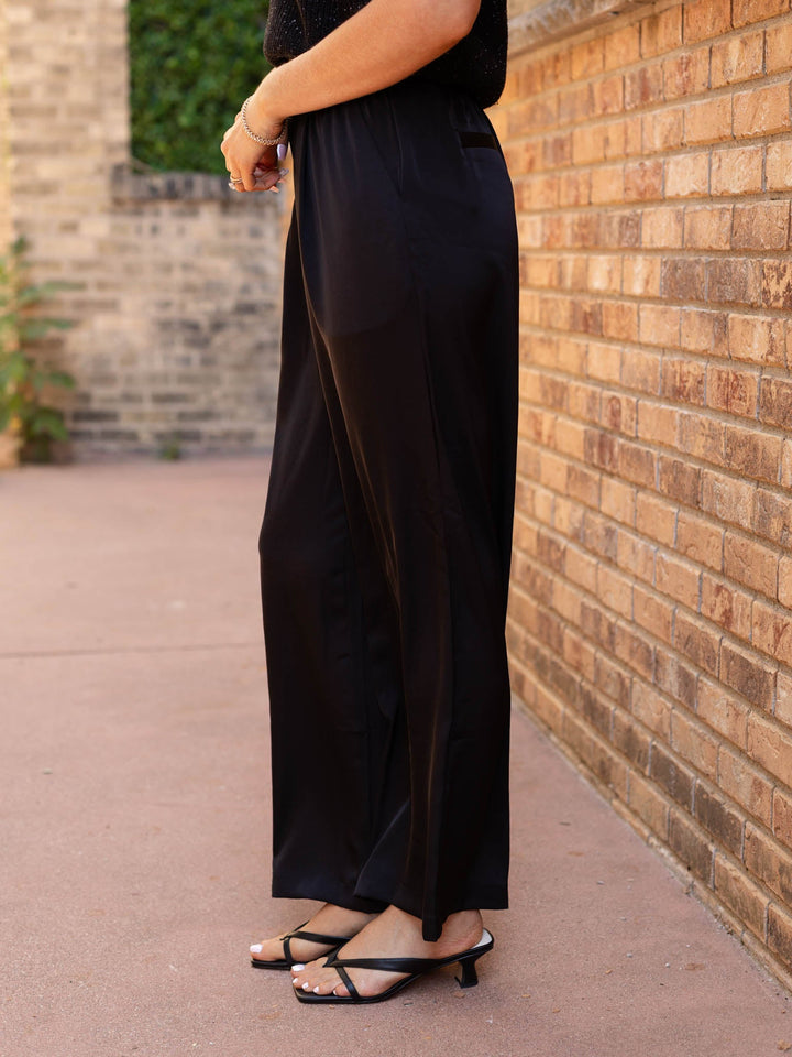 black satin pants
