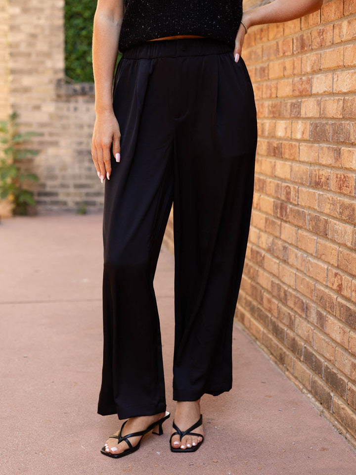 black satin pants