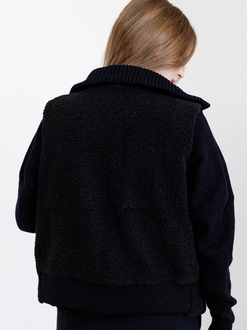 black and white sherpa zip up vest