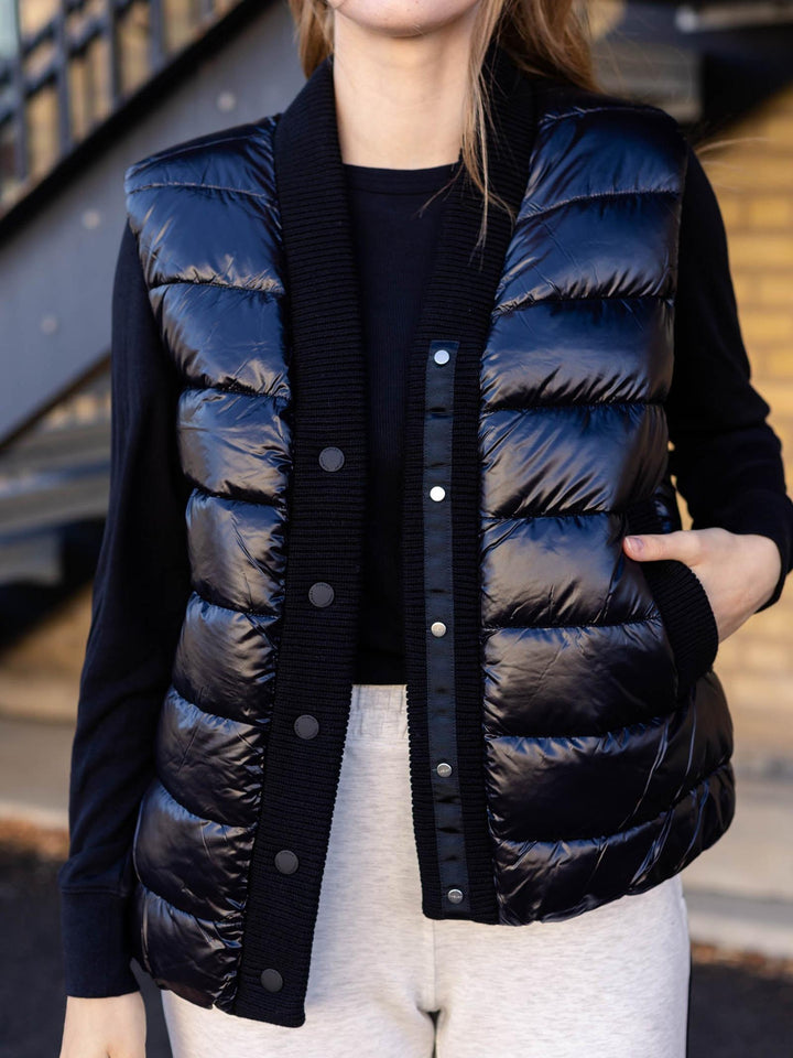puffy black shiny vest