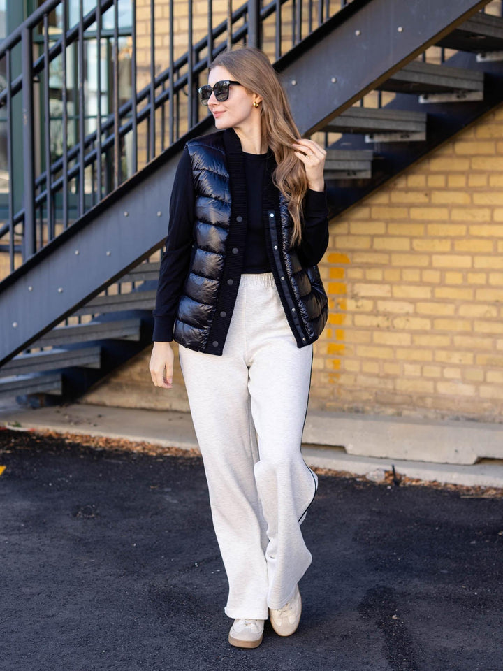 puffy black shiny vest