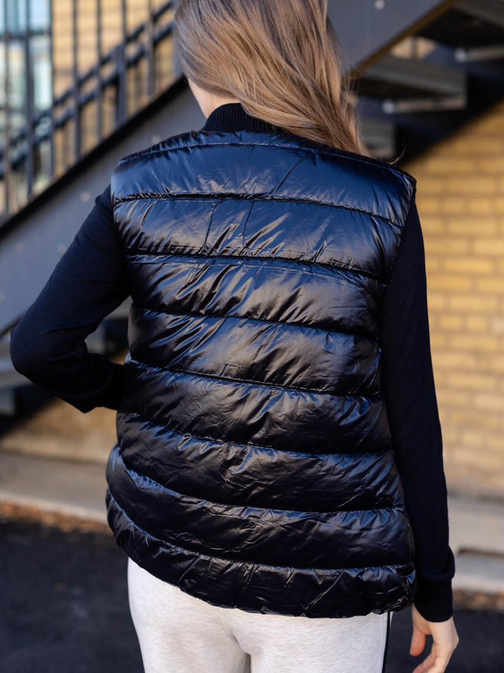 puffy black shiny vest