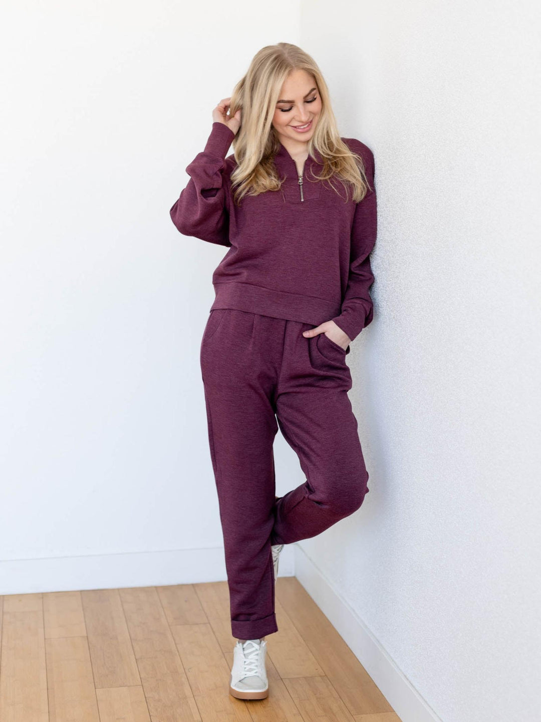 purple half zip sweatshirt