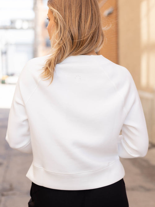 white half zip collarless sweater