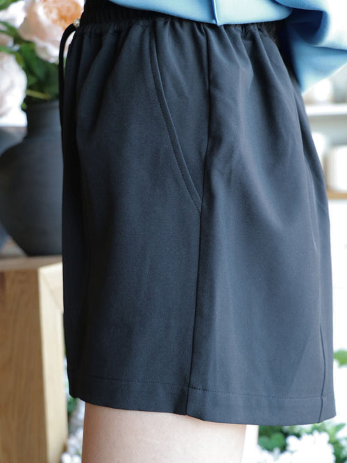 black soft drawstring waist shorts
