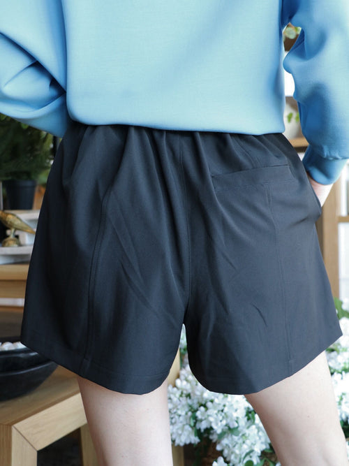 black soft drawstring waist shorts