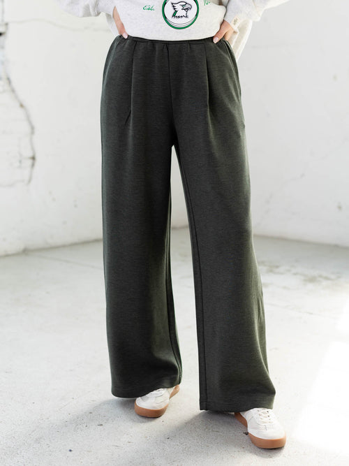 olive wide leg heathered pant