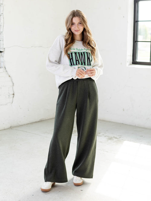 olive wide leg heathered pant