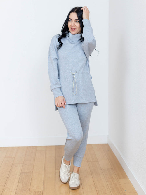 blue cowl neck tunic sweatshirt