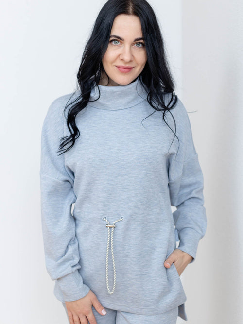 blue cowl neck tunic sweatshirt