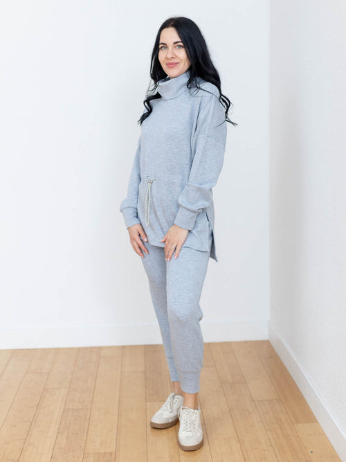 blue cowl neck tunic sweatshirt