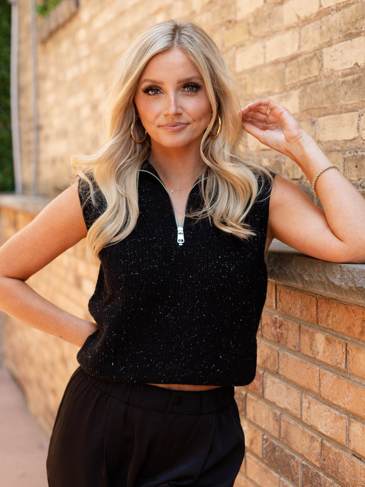 speckled sleeveless sweater vest