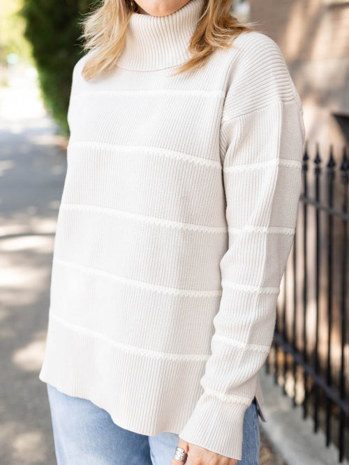 neutral stripe chunky turtleneck design