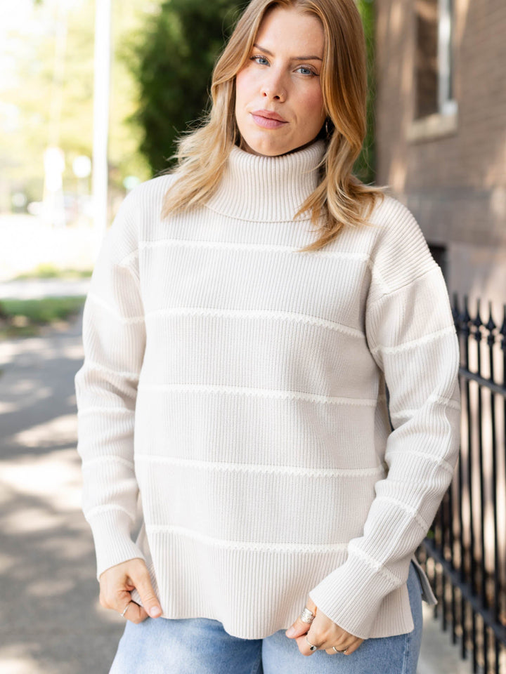neutral stripe chunky turtleneck design