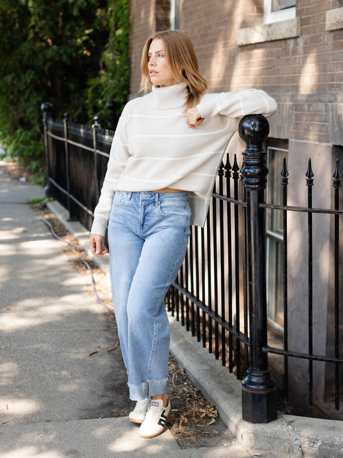 neutral stripe chunky turtleneck design