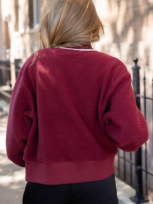 maroon piping zip front jacket