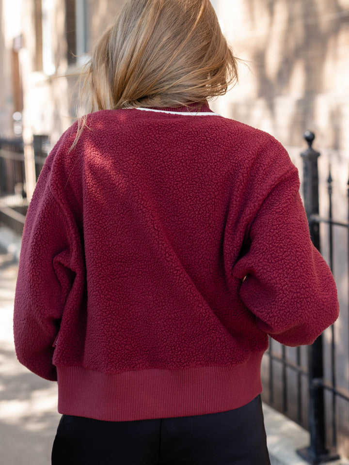 maroon piping zip front jacket
