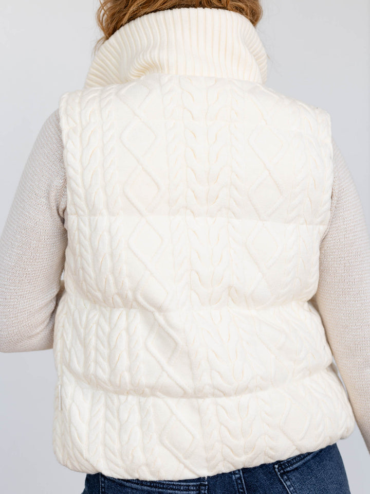 cable knit zip front vest