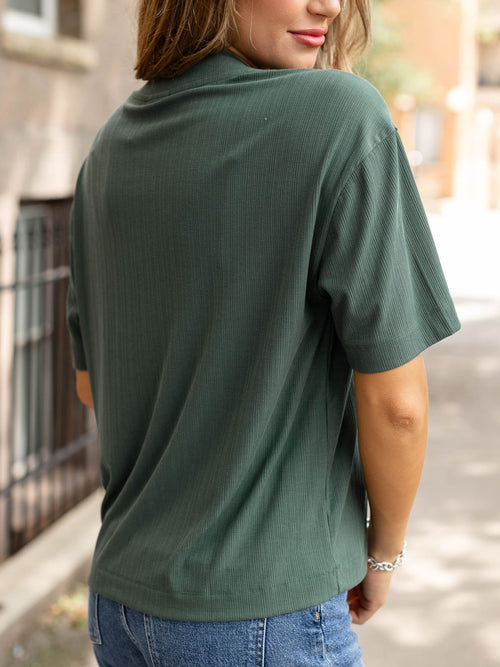 ribbed olive half button top