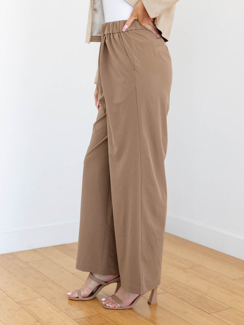soft woven tan wide leg pants