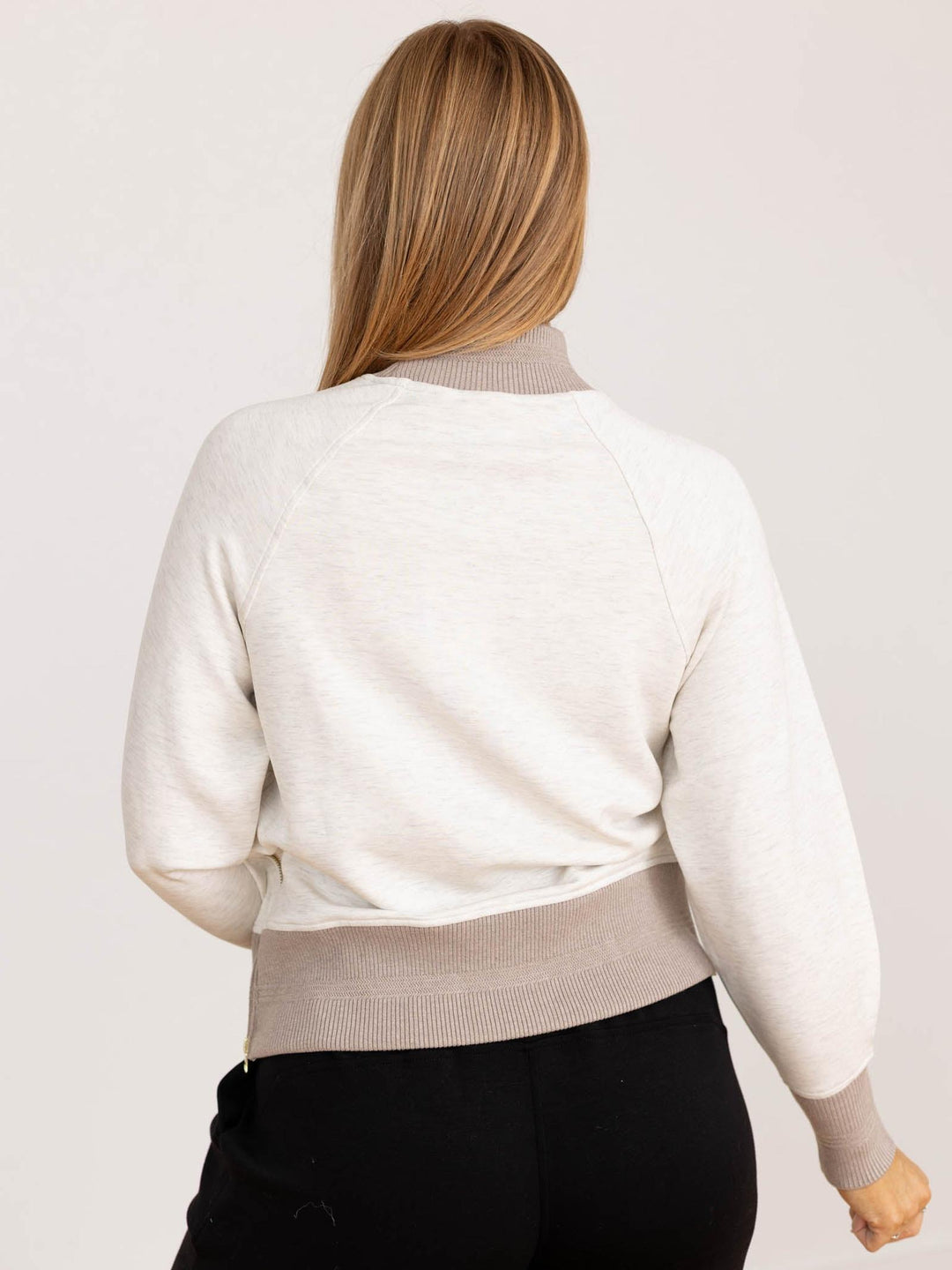 two tone mock neck fleece top