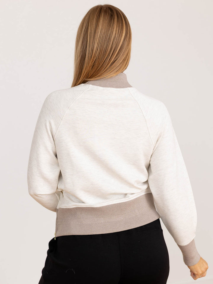two tone mock neck fleece top