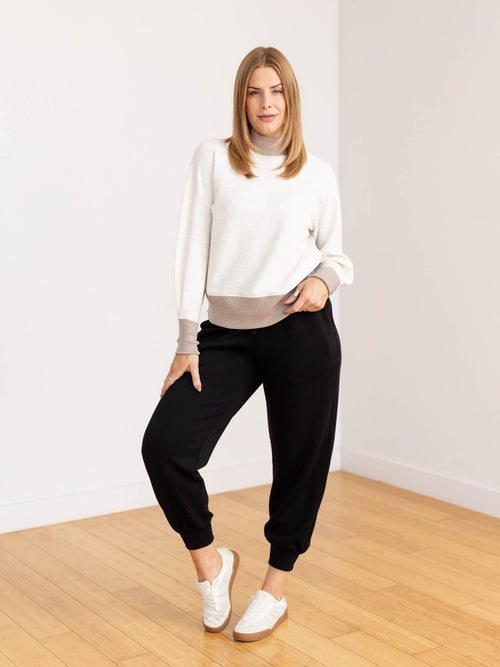 two tone mock neck fleece top