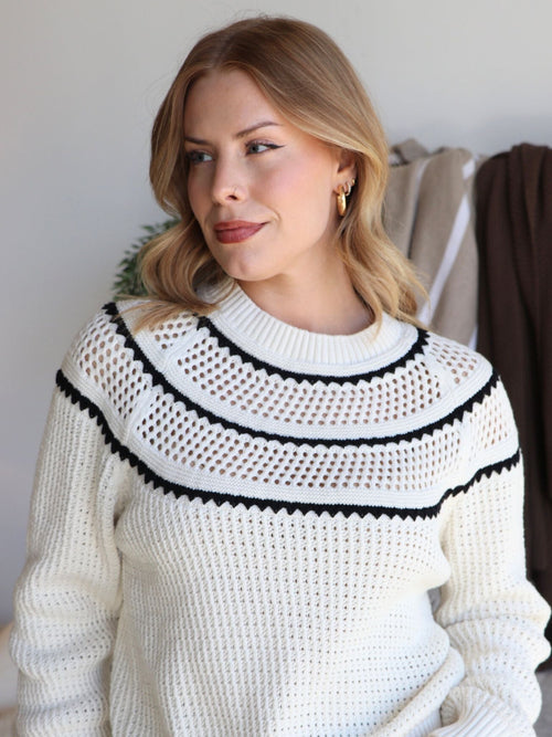 rounded neck pointelle sweater