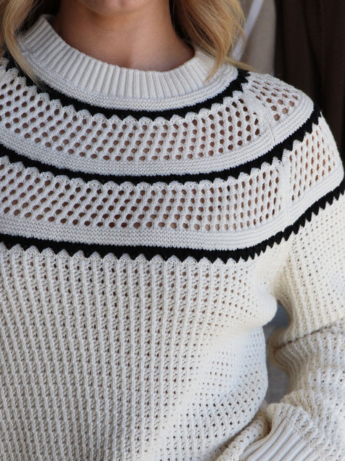 rounded neck pointelle sweater