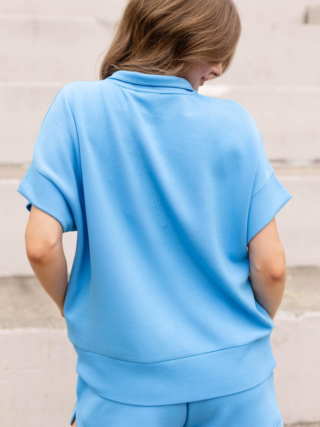 Half zip short sleeve sweat top