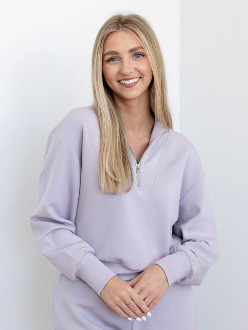 purple half zip pullover